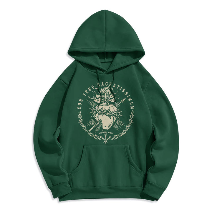 Sweat à capuche en polyester doublé polaire style classique Sacré-Cœur de Jésus de Christianartworkshop - Vert - 2XL - image 11