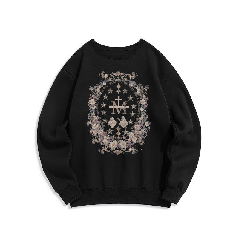 Sweat-shirt en polyester doublé polaire avec croix florale et motif Vierge Marie, style moderne, de Christianartworkshop - Noir - 2XL - image 5