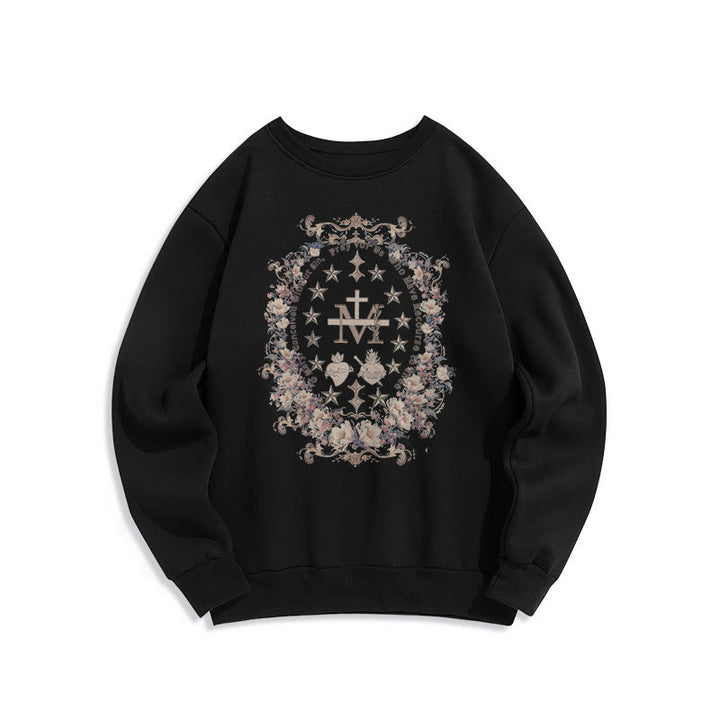 Sweat-shirt en polyester doublé polaire avec croix florale et motif Vierge Marie, style moderne, de Christianartworkshop - Noir - 2XL - image 5