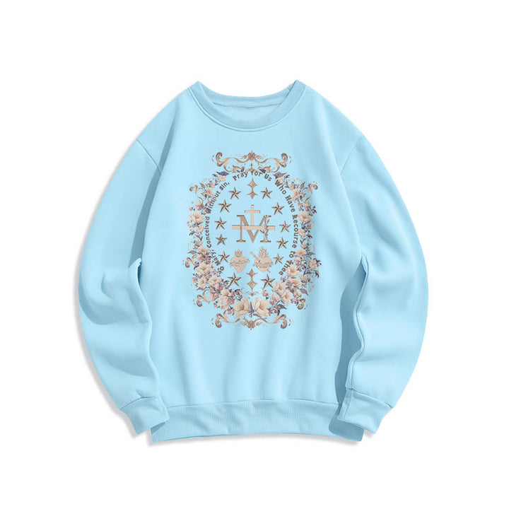 Sweat-shirt en polyester doublé polaire avec croix florale et motif Vierge Marie, style moderne, de Christianartworkshop - Bleu - 2XL - image 12