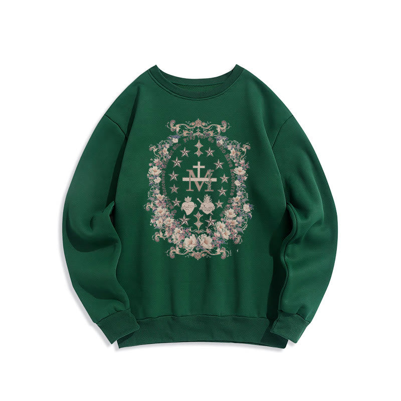 Sweat-shirt en polyester doublé polaire avec croix florale et motif Vierge Marie, style moderne, de Christianartworkshop - Vert - 2XL - image 11