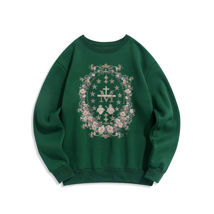 Sweat-shirt en polyester doublé polaire avec croix florale et motif Vierge Marie, style moderne, de Christianartworkshop - Vert - 2XL - image 11