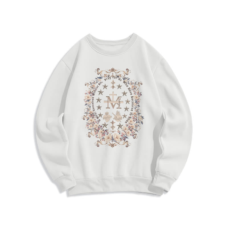 Sweat-shirt en polyester doublé polaire avec croix florale et motif Vierge Marie, style moderne, de Christianartworkshop - Blanc - 2XL - image 0