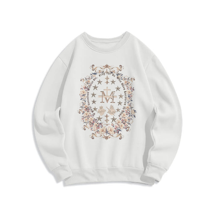 Sweat-shirt en polyester doublé polaire avec croix florale et motif Vierge Marie, style moderne, de Christianartworkshop - Blanc - 2XL - image 0