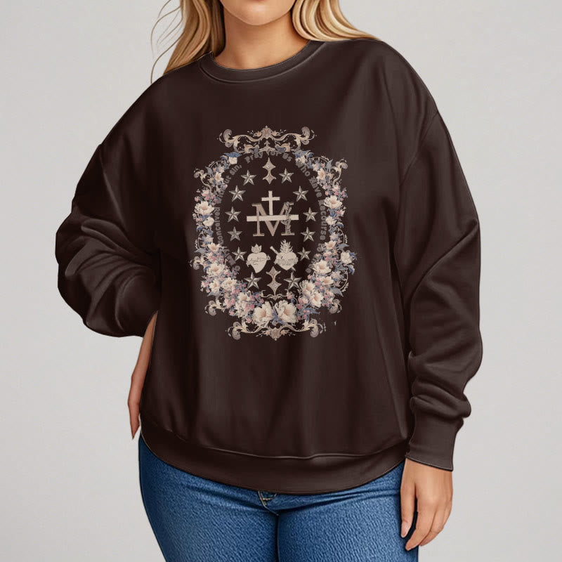 Sweat-shirt en polyester doublé polaire avec croix florale et motif Vierge Marie, style moderne, de Christianartworkshop - image 10