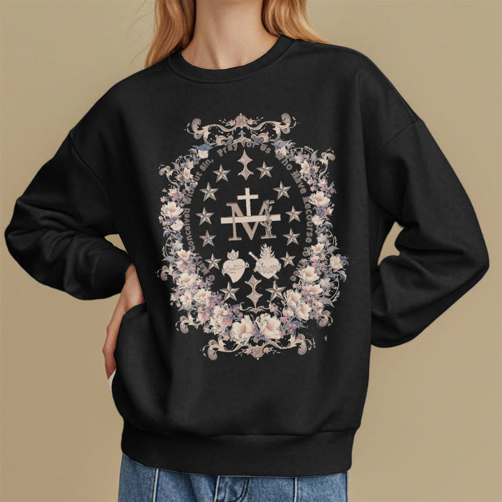 Sweat-shirt en polyester doublé polaire avec croix florale et motif Vierge Marie, style moderne, de Christianartworkshop - image 6