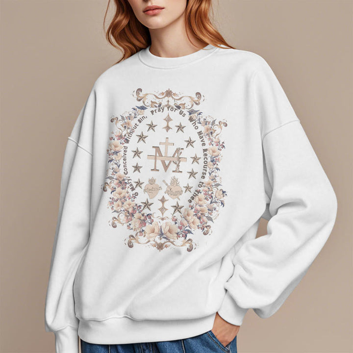 Sweat-shirt en polyester doublé polaire avec croix florale et motif Vierge Marie, style moderne, de Christianartworkshop - image 4