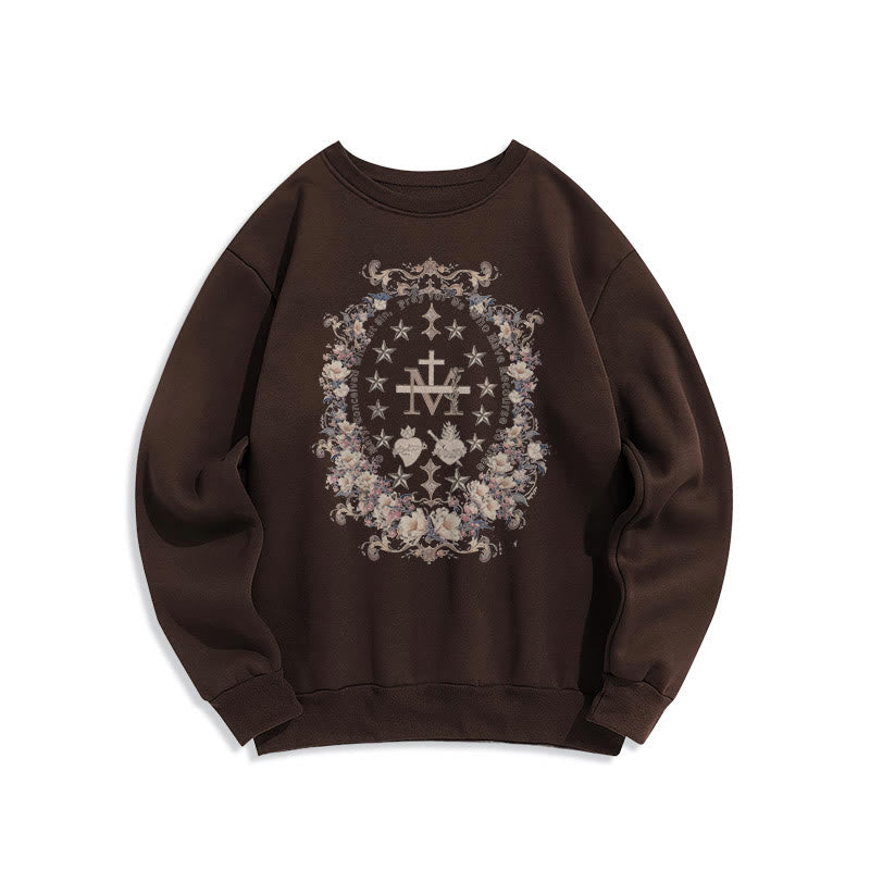 Sweat-shirt en polyester doublé polaire avec croix florale et motif Vierge Marie, style moderne, de Christianartworkshop - Brun - 2XL - image 9