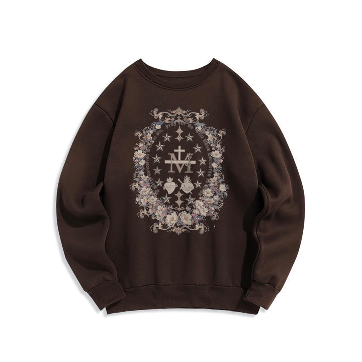 Sweat-shirt en polyester doublé polaire avec croix florale et motif Vierge Marie, style moderne, de Christianartworkshop - Brun - 2XL - image 9