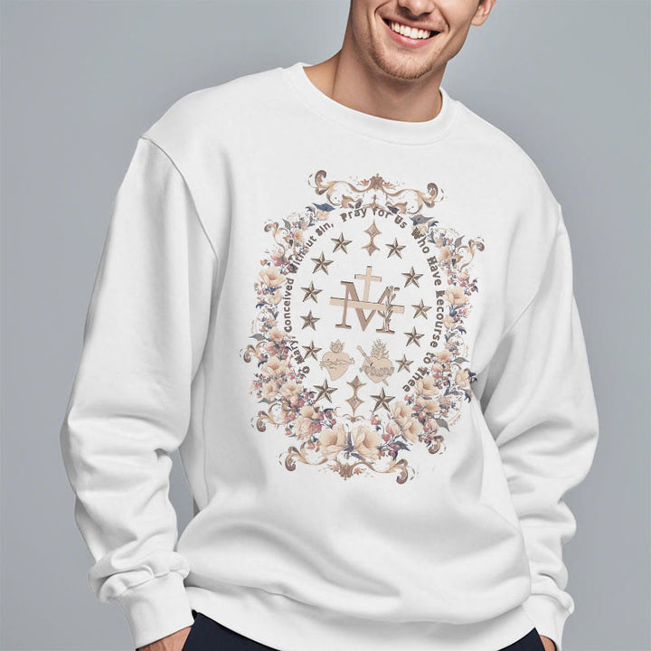 Sweat-shirt en polyester doublé polaire avec croix florale et motif Vierge Marie, style moderne, de Christianartworkshop - image 3