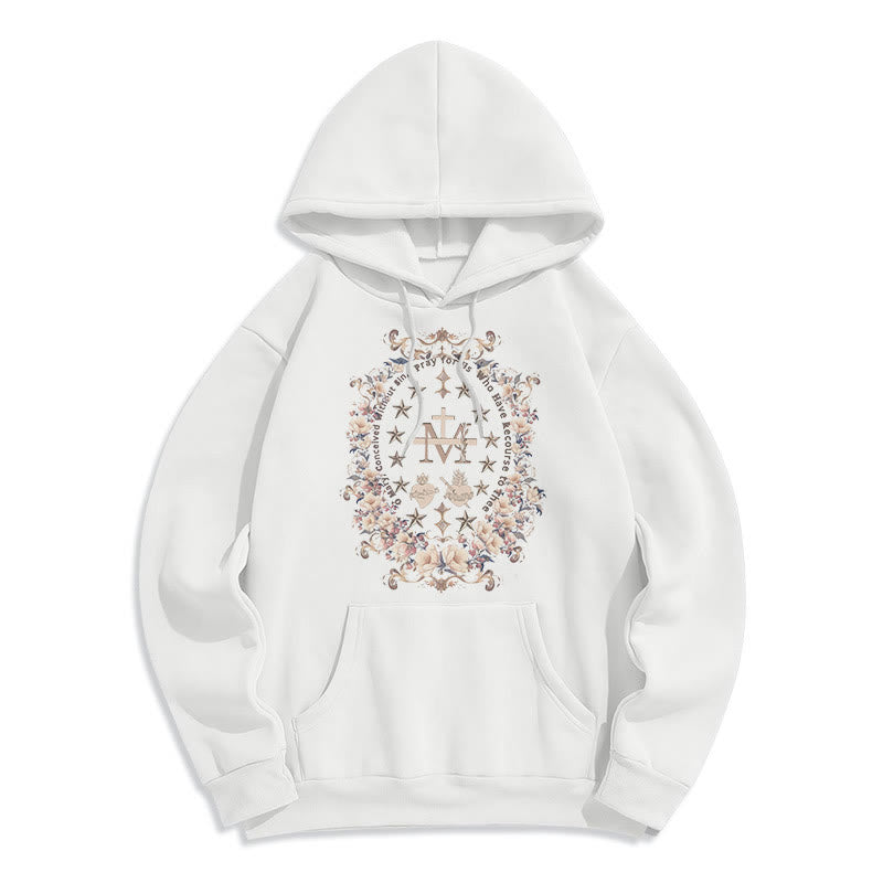 Sweat à capuche en polyester doublé polaire style moderne avec croix florale et Vierge Marie, signé Christianartworkshop - Blanc - 2XL - image 7