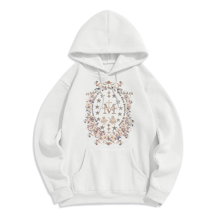 Sweat à capuche en polyester doublé polaire style moderne avec croix florale et Vierge Marie, signé Christianartworkshop - Blanc - 2XL - image 7