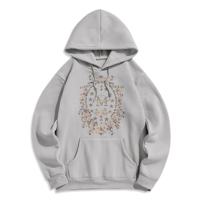 Sweat à capuche en polyester doublé polaire style moderne avec croix florale et Vierge Marie, signé Christianartworkshop - Gris - 2XL - image 15