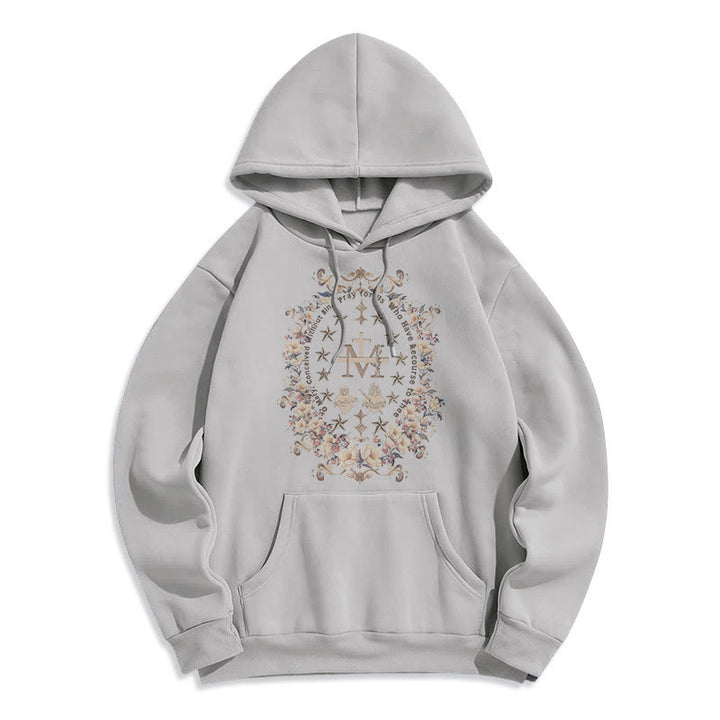 Sweat à capuche en polyester doublé polaire style moderne avec croix florale et Vierge Marie, signé Christianartworkshop - Gris - 2XL - image 15