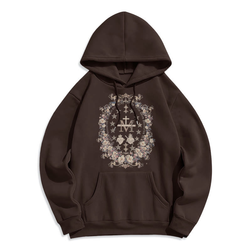 Sweat à capuche en polyester doublé polaire style moderne avec croix florale et Vierge Marie, signé Christianartworkshop - Brun - 2XL - image 11