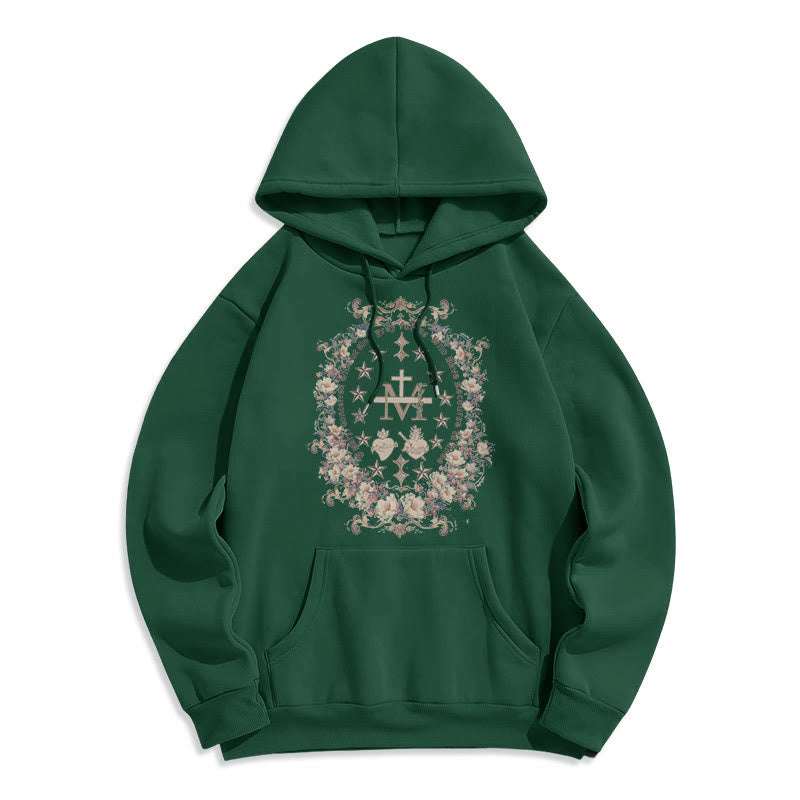 Sweat à capuche en polyester doublé polaire style moderne avec croix florale et Vierge Marie, signé Christianartworkshop - Vert - 2XL - image 13