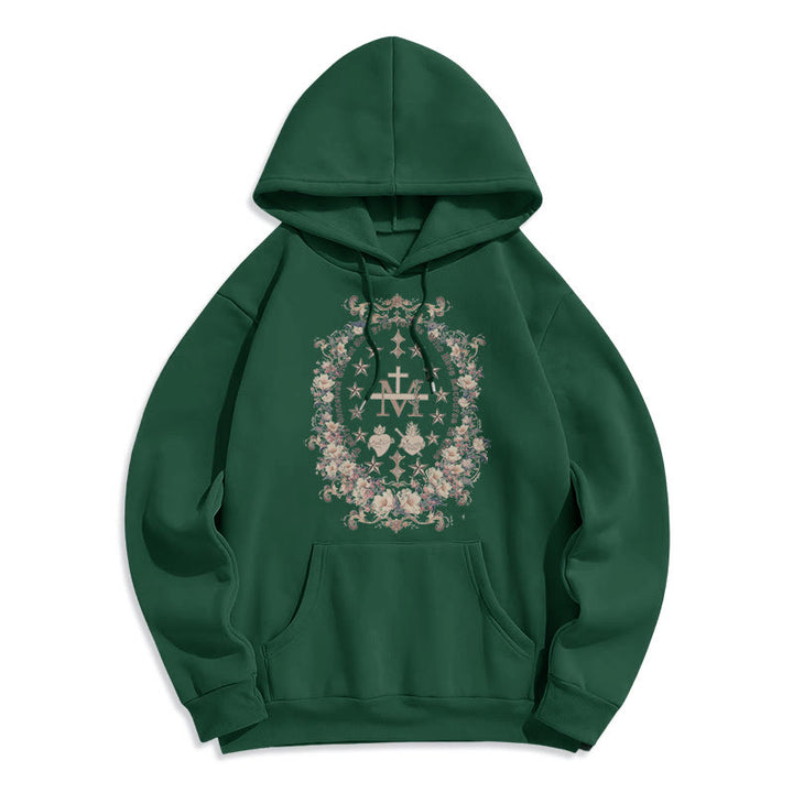 Sweat à capuche en polyester doublé polaire style moderne avec croix florale et Vierge Marie, signé Christianartworkshop - Vert - 2XL - image 13
