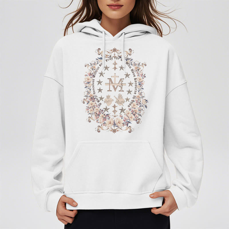 Sweat à capuche en polyester doublé polaire style moderne avec croix florale et Vierge Marie, signé Christianartworkshop - image 8