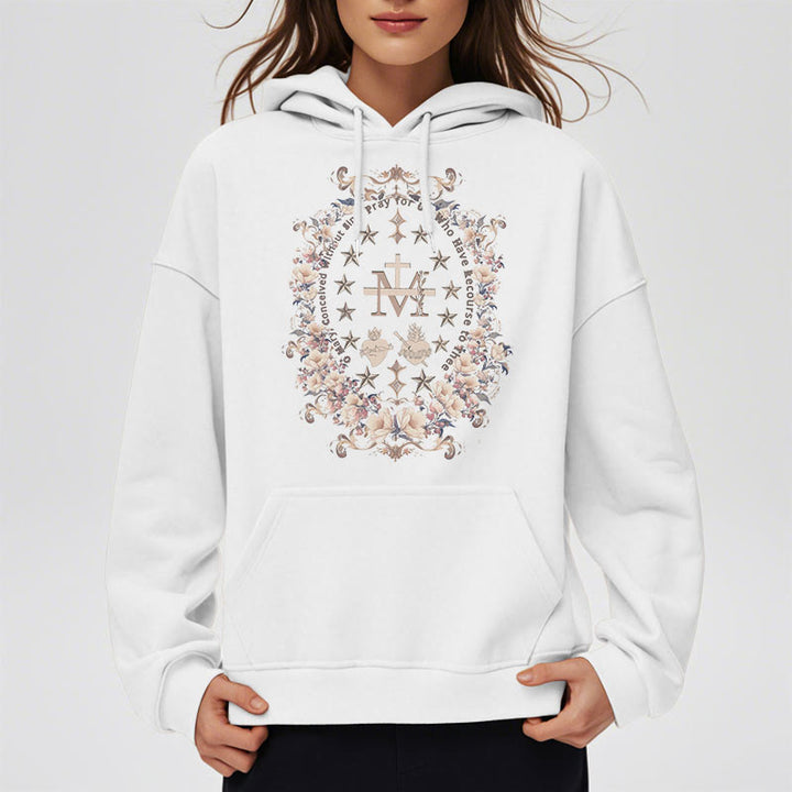 Sweat à capuche en polyester doublé polaire style moderne avec croix florale et Vierge Marie, signé Christianartworkshop - image 8