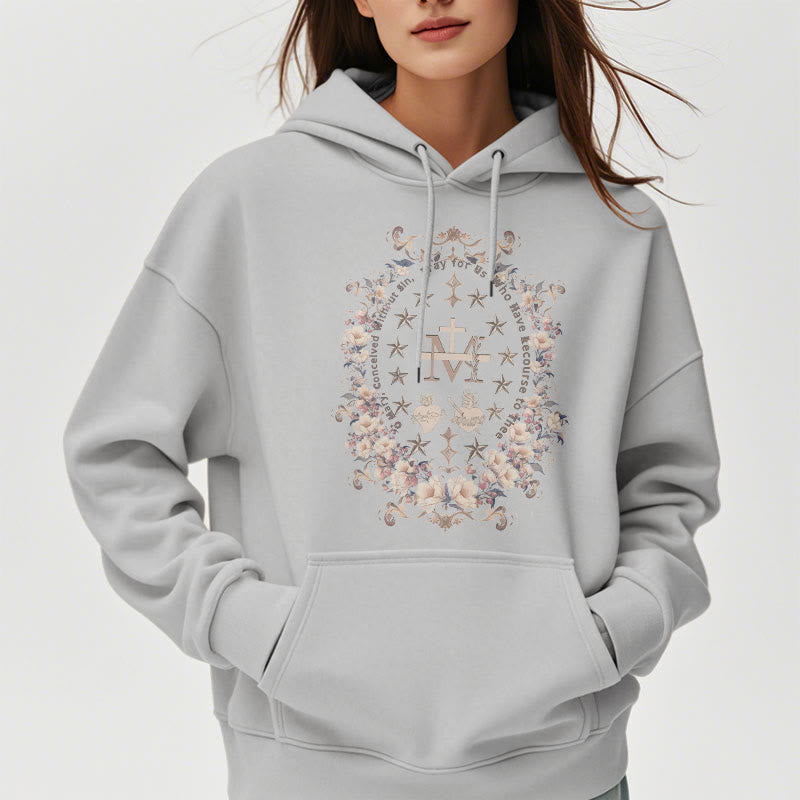 Sweat à capuche en polyester doublé polaire style moderne avec croix florale et Vierge Marie, signé Christianartworkshop - image 16