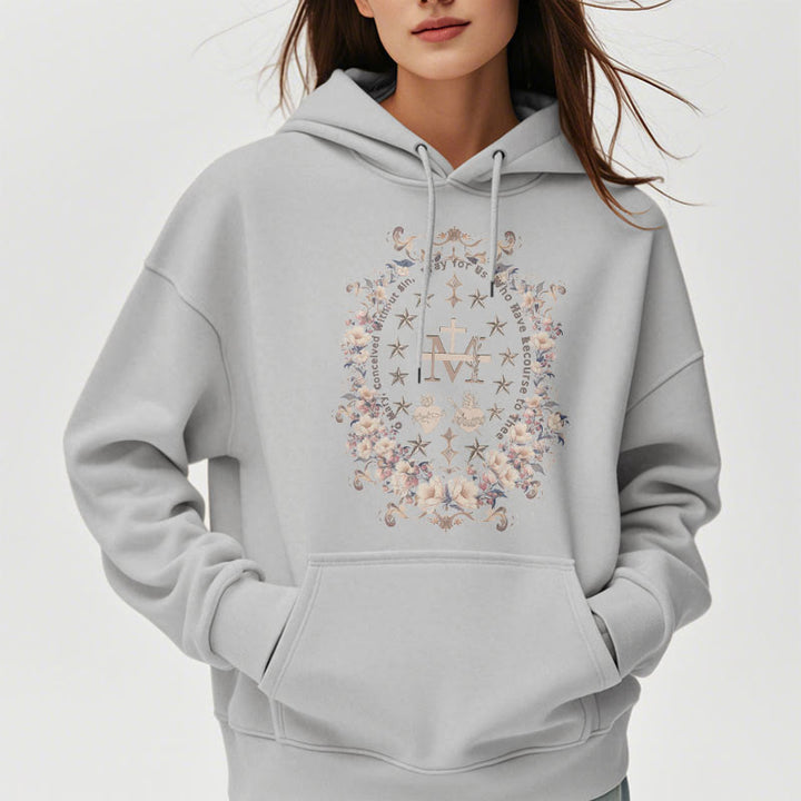 Sweat à capuche en polyester doublé polaire style moderne avec croix florale et Vierge Marie, signé Christianartworkshop - image 16