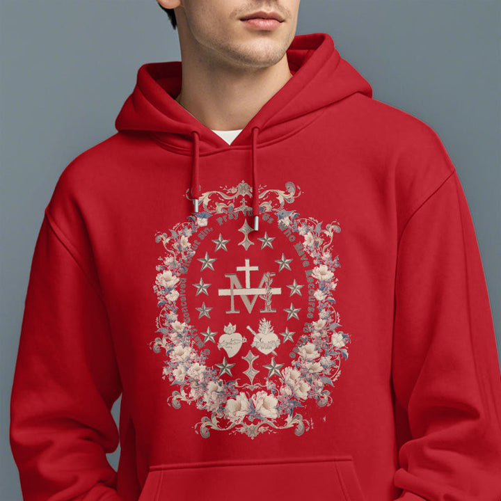 Sweat à capuche en polyester doublé polaire style moderne avec croix florale et Vierge Marie, signé Christianartworkshop - image 18