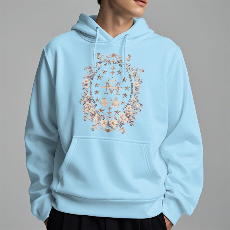 Sweat à capuche en polyester doublé polaire style moderne avec croix florale et Vierge Marie, signé Christianartworkshop - image 3