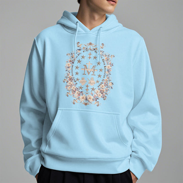 Sweat à capuche en polyester doublé polaire style moderne avec croix florale et Vierge Marie, signé Christianartworkshop - image 3