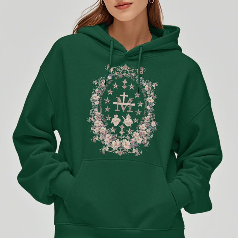 Sweat à capuche en polyester doublé polaire style moderne avec croix florale et Vierge Marie, signé Christianartworkshop - image 14