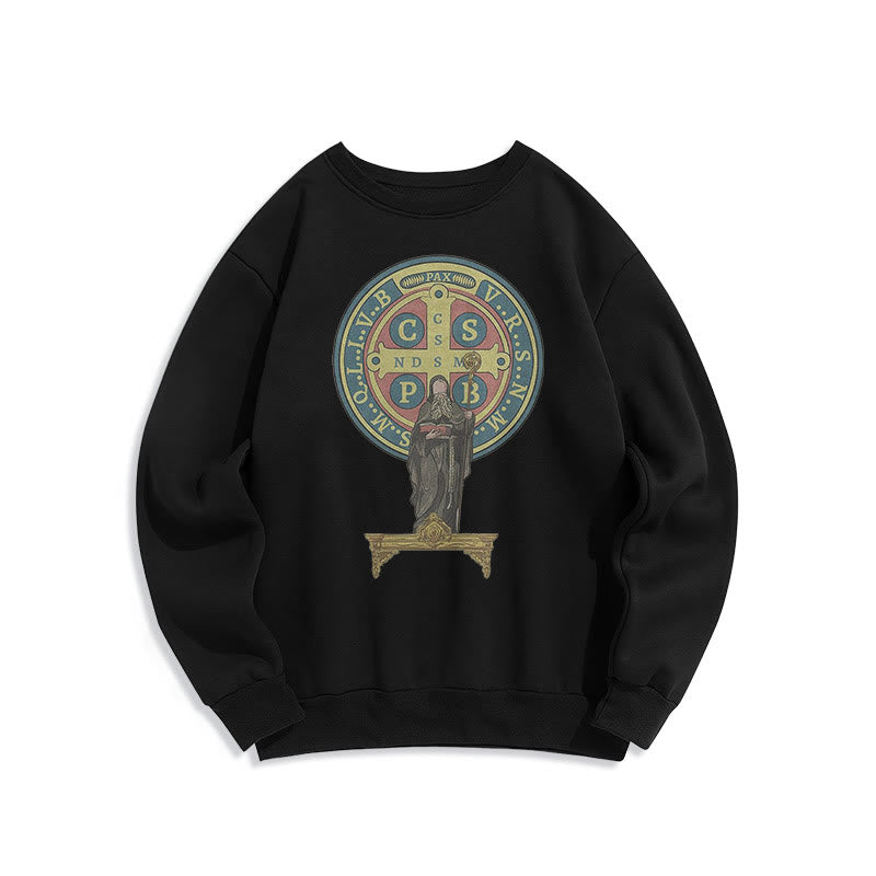 Sweat-shirt en polyester doublé polaire avec médaille de Saint Benoît, style classique et coloré, de Christianartworkshop - Noir - 2XL - image 0