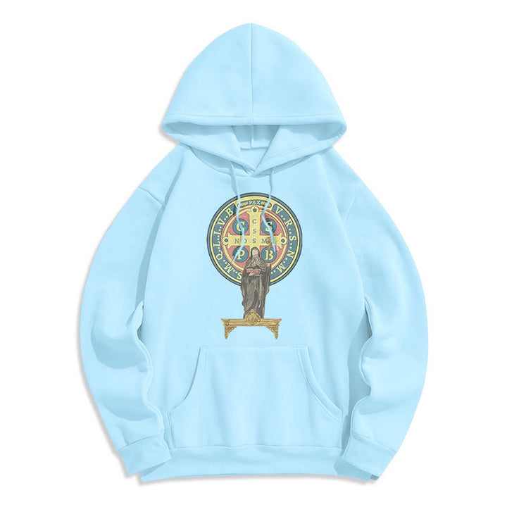 Sweat à capuche en polyester doublé polaire, style classique coloré, avec médaille de Saint Benoît, Christianartworkshop - image 13