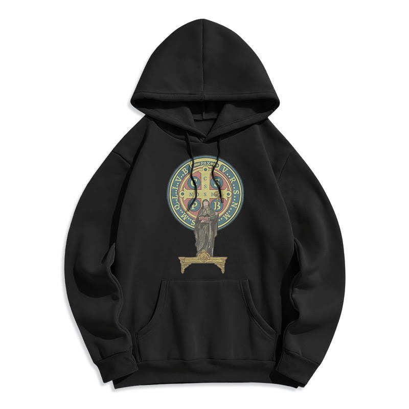 Sweat à capuche en polyester doublé polaire, style classique coloré, avec médaille de Saint Benoît, Christianartworkshop - image 0