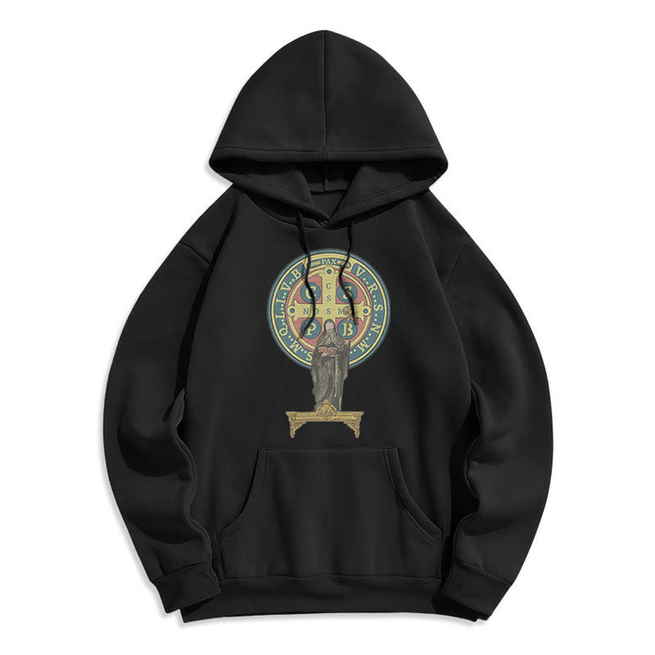 Sweat à capuche en polyester doublé polaire, style classique coloré, avec médaille de Saint Benoît, Christianartworkshop - image 0