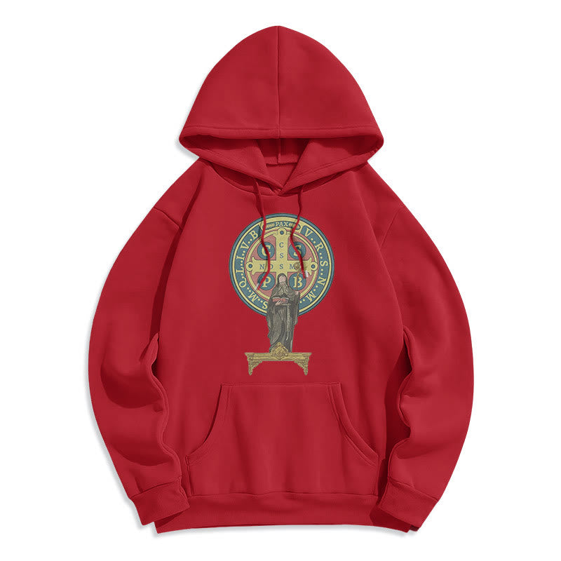 Sweat à capuche en polyester doublé polaire, style classique coloré, avec médaille de Saint Benoît, Christianartworkshop - image 17