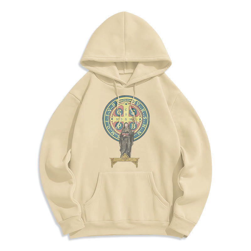 Sweat à capuche en polyester doublé polaire, style classique coloré, avec médaille de Saint Benoît, Christianartworkshop - image 7