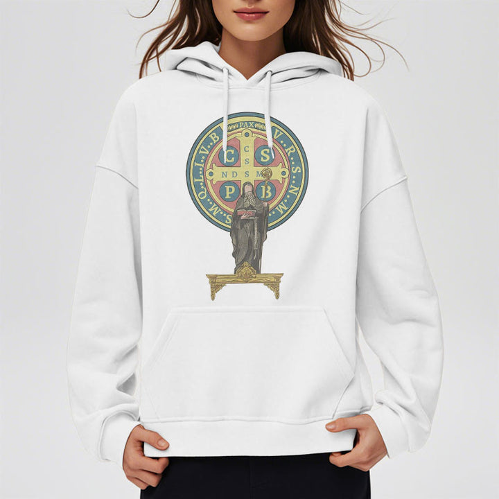 Sweat à capuche en polyester doublé polaire, style classique coloré, avec médaille de Saint Benoît, Christianartworkshop - image 6