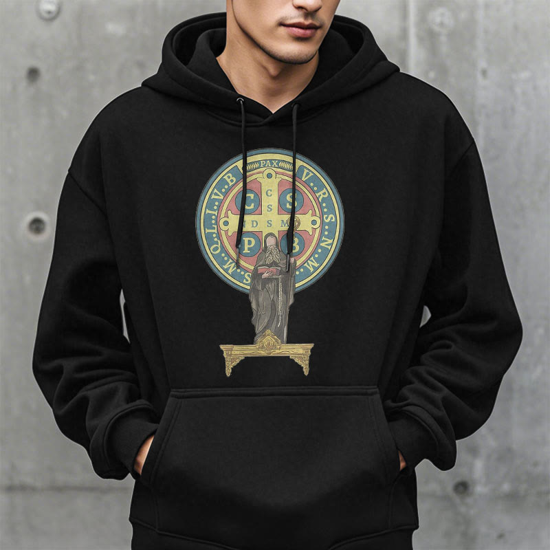 Sweat à capuche en polyester doublé polaire, style classique coloré, avec médaille de Saint Benoît, Christianartworkshop - image 3