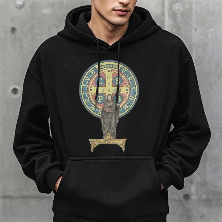 Sweat à capuche en polyester doublé polaire, style classique coloré, avec médaille de Saint Benoît, Christianartworkshop - image 3