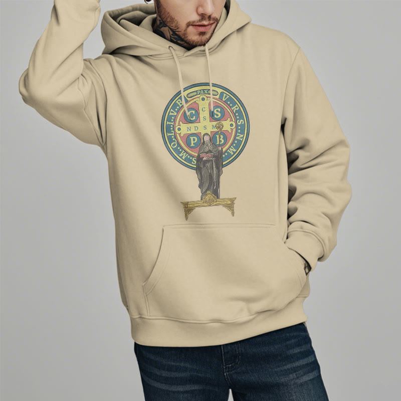 Sweat à capuche en polyester doublé polaire, style classique coloré, avec médaille de Saint Benoît, Christianartworkshop - image 8