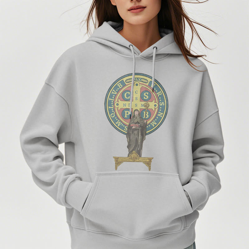 Sweat à capuche en polyester doublé polaire, style classique coloré, avec médaille de Saint Benoît, Christianartworkshop - image 16