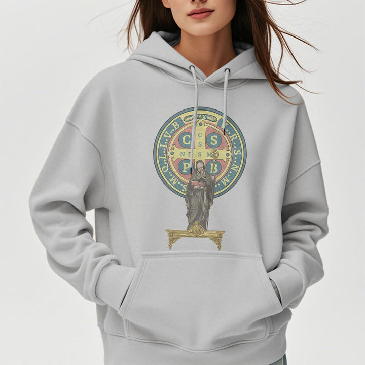 Sweat à capuche en polyester doublé polaire, style classique coloré, avec médaille de Saint Benoît, Christianartworkshop - image 16