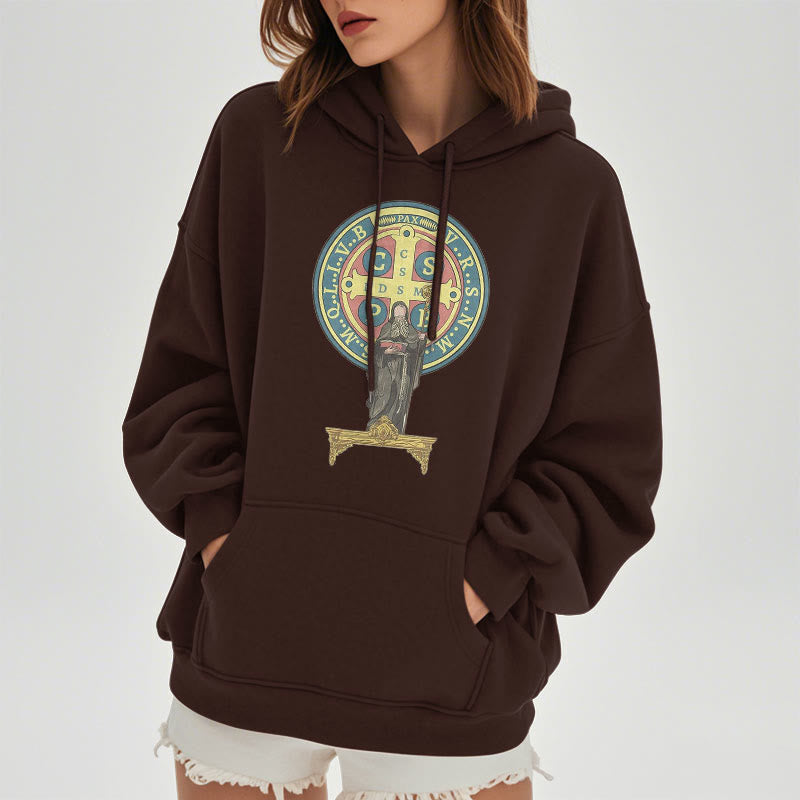 Sweat à capuche en polyester doublé polaire, style classique coloré, avec médaille de Saint Benoît, Christianartworkshop - image 10