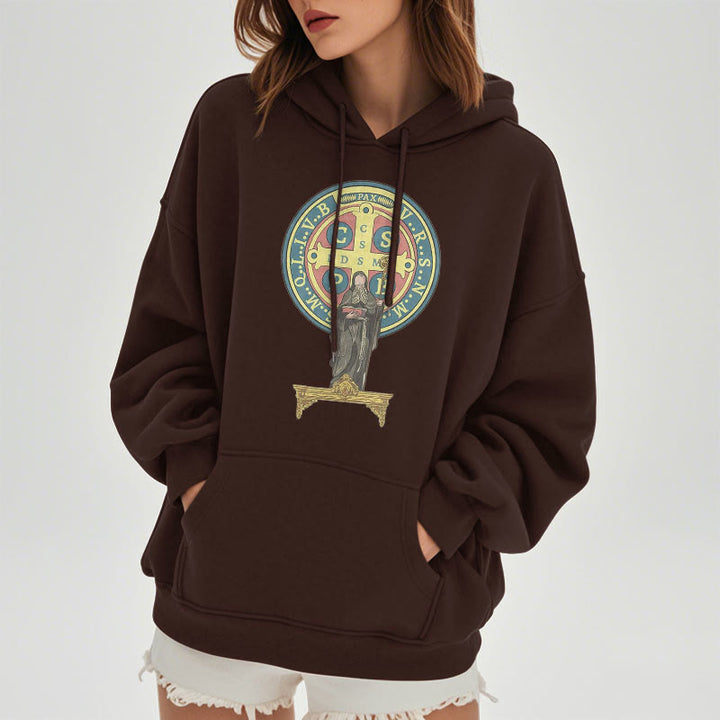 Sweat à capuche en polyester doublé polaire, style classique coloré, avec médaille de Saint Benoît, Christianartworkshop - image 10