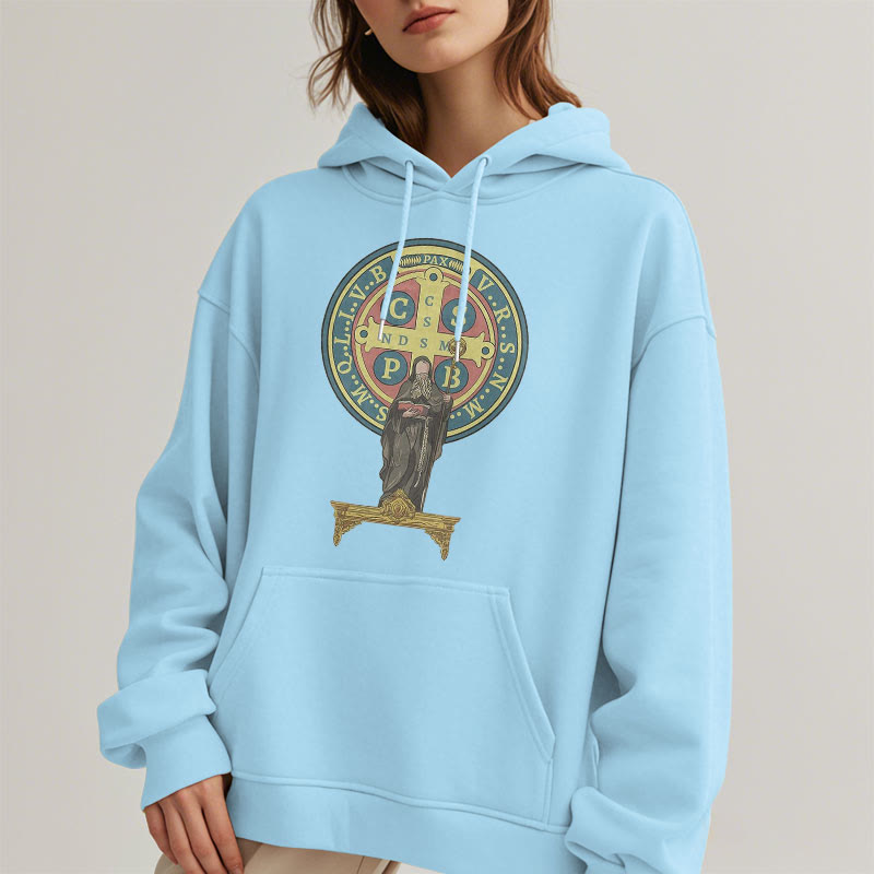 Sweat à capuche en polyester doublé polaire, style classique coloré, avec médaille de Saint Benoît, Christianartworkshop - image 14