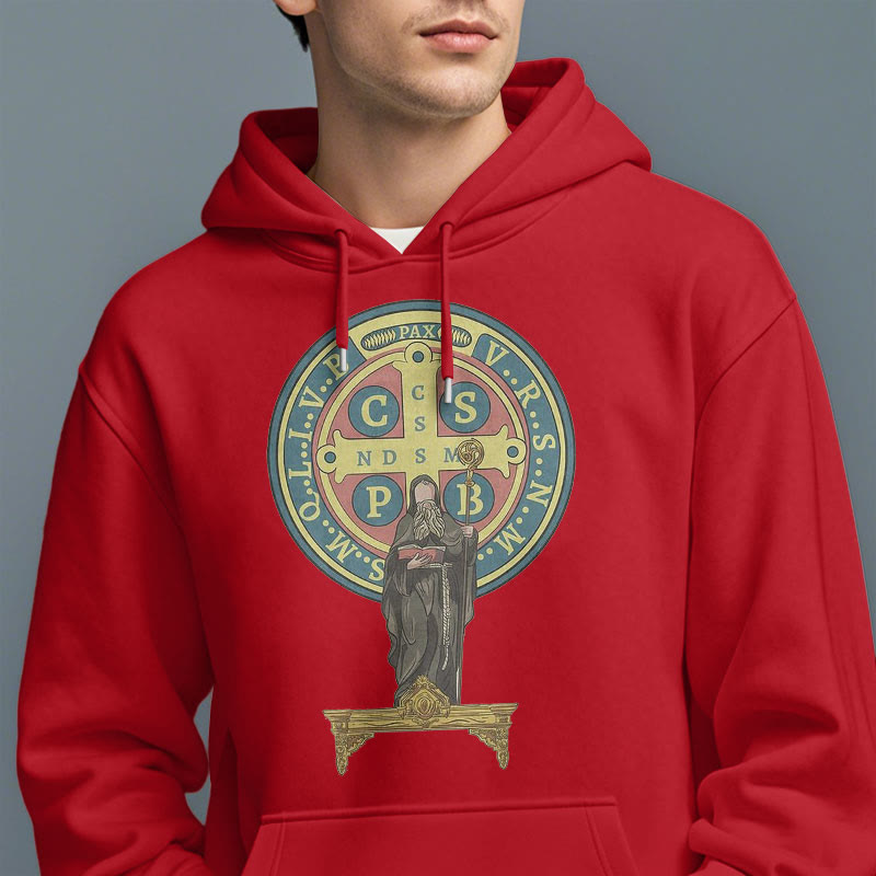 Sweat à capuche en polyester doublé polaire, style classique coloré, avec médaille de Saint Benoît, Christianartworkshop - image 18