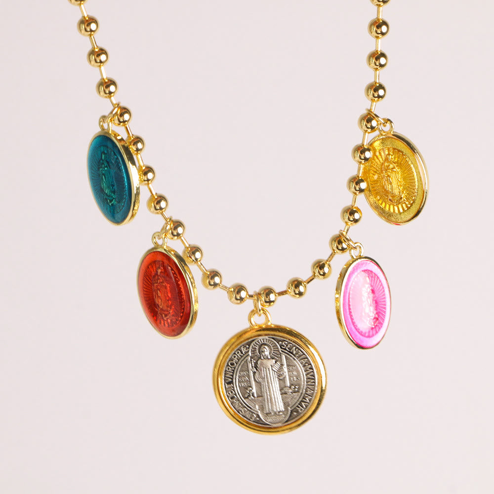 Christianartworkshop Collier pendentif médaillon Saint-Benoît multicolore style classique - image 1