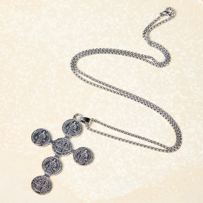 Christianartworkshop Collier pendentif croix de Saint Benoît style rétro classique, protection divine - image 4