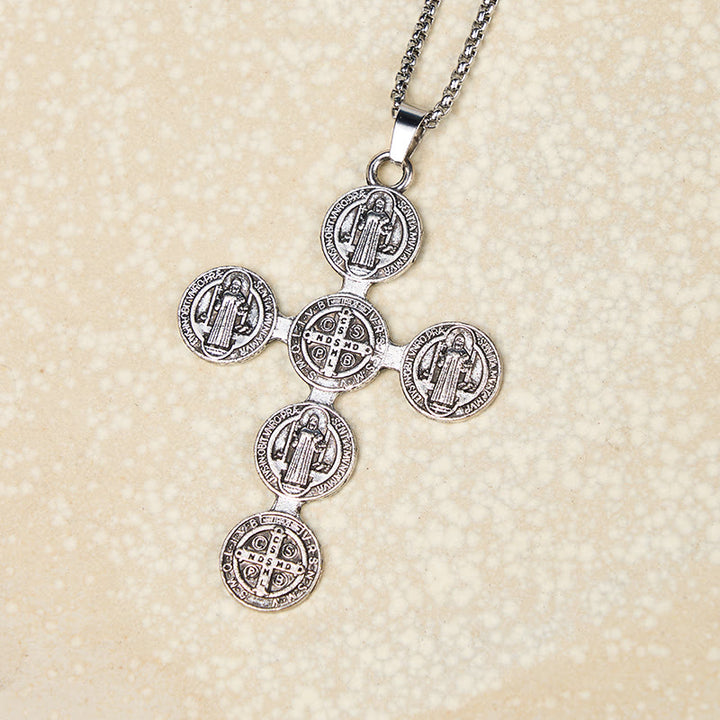 Christianartworkshop Collier pendentif croix de Saint Benoît style rétro classique, protection divine - image 2