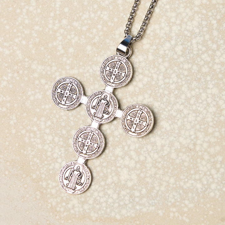 Christianartworkshop Collier pendentif croix de Saint Benoît style rétro classique, protection divine - Saint Benoît - image 0