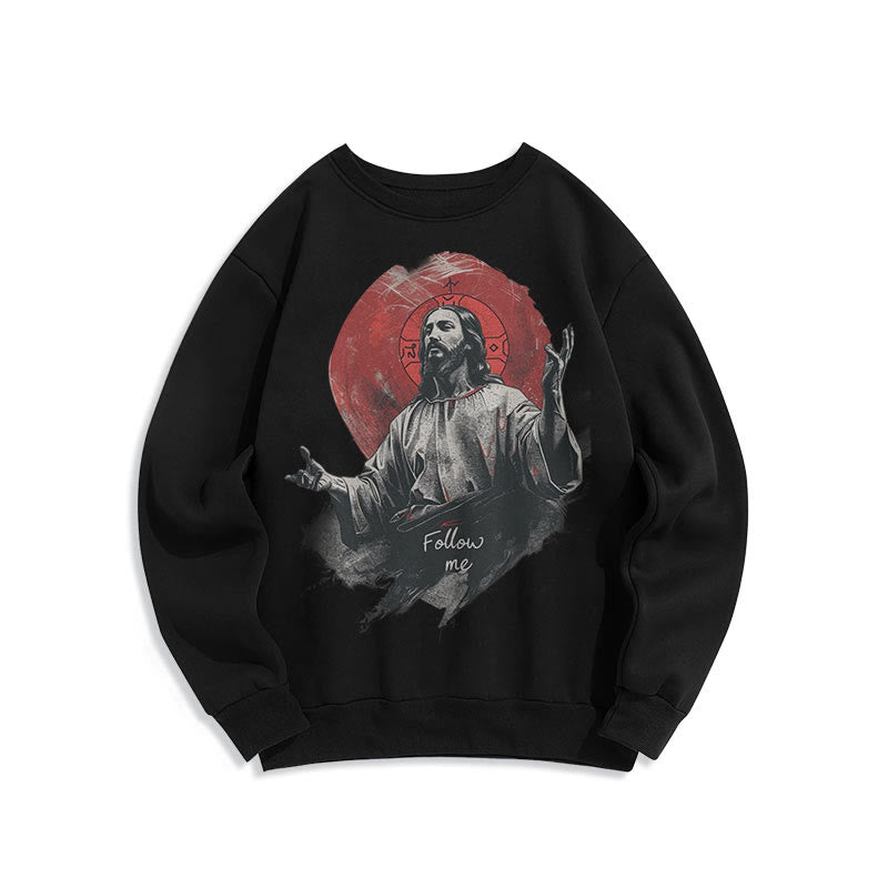 Sweat-shirt en polyester doublé polaire style classique avec auréole de Jésus « Suis-moi » de Christianartworkshop - Noir - 2XL - image 6
